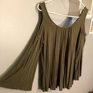 Olive green cold shoulder shirt 🍭